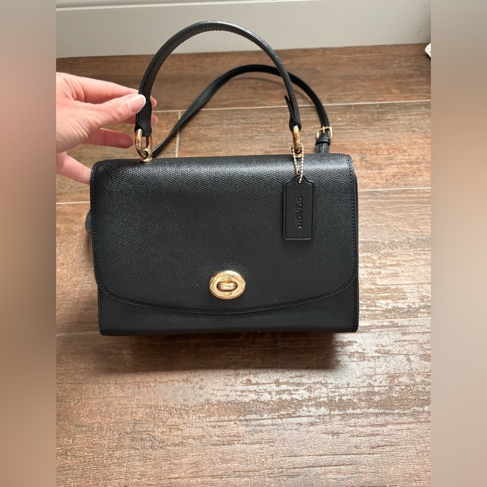 Coach Black TILLY TOP HANDLE Crossbody Bag Crossgrain leather detachable strap